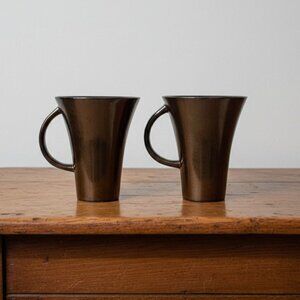 Joseph Abboud Coffee Mugs South Beach Gunmetal Bronze Stoneware Pair 5" Cups Vtg